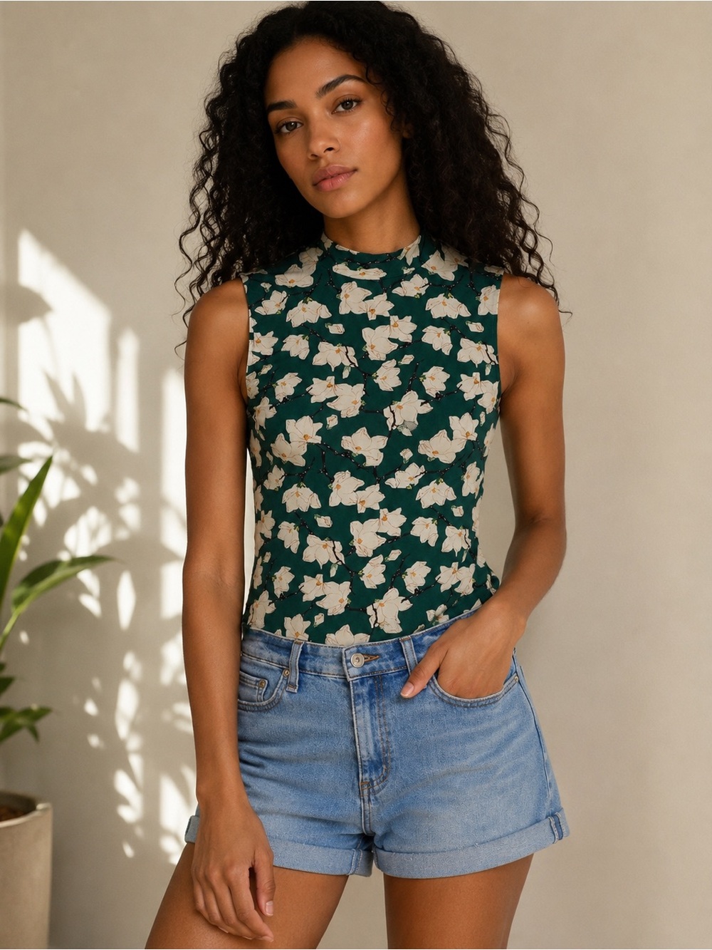 rag & bone Sabeen Floral Mock Neck Sleeveless Top Green Size Large - Picture 1 of 9